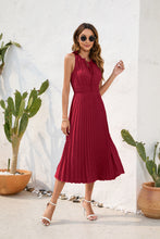 Load image into Gallery viewer, Tied High Waist Pleated Fur Ball Dress Sleeveless Summer Dress Casual Vacation Travel Dress
