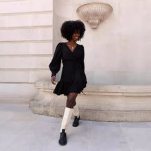 Load image into Gallery viewer, Women Clothing Autumn Printed V neck Long Sleeve Ruffles Dress