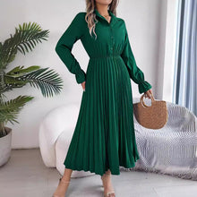 Load image into Gallery viewer, Autumn Winter Casual Collared Button Long Sleeve Cinched Pleated Maxi Dress Women Clothing