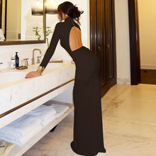 Load image into Gallery viewer, Women Clothing Autumn Solid Color Long Sleeve Slim Fit Fishtail Dress Button Backless Dress Women