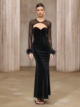 Load image into Gallery viewer, Dress Two Piece Semi Transparent Mesh Top Velvet Tube Top Dress Dinner Light Luxury Cheongsam