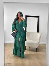 Load image into Gallery viewer, Autumn Winter Elegant Stitching Long Sleeve V Neck Dress Women Dress
