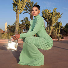 Load image into Gallery viewer, Fall Women Clothing Solid Color Turtleneck Backless Stitching Pleated Slim Fit Dress
