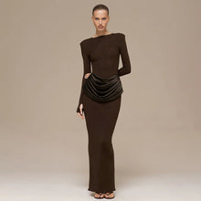 Load image into Gallery viewer, Women Clothing Autumn Winter Elegant Lady Slim Fit Long Sleeve Pleated Sheath Maxi Dress