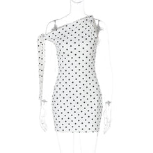 Load image into Gallery viewer, Women Clothing Spring Summer Sexy Polka Dot Printed Shoulder Lace up Slim Fit Hip Bag Dress
