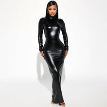 Load image into Gallery viewer, Autumn Winter Metallic Sexy Backless Skinny Slimming Slim Dress Women Metallic Coated Fabric Dress