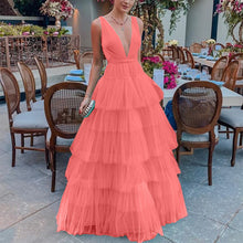 Load image into Gallery viewer, Summer Women Clothing Dress Net Yarn Cake Dress V neck Brace Evening Dress