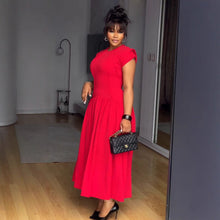 Load image into Gallery viewer, Elegant Elastic Waist Tightening Pleated Flounced Sleeve Lace Dress