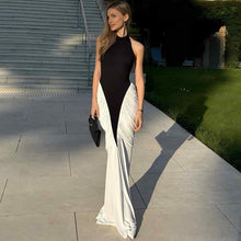 Load image into Gallery viewer, Summer Women Clothing Sexy Halter Backless Pleated Contrast Color Slim Fit Sheath Dress