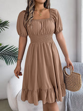 Load image into Gallery viewer, Spring Summer Casual Square Collar Short Sleeve Waist Trimming Ruffles A line Dress Women Clothing