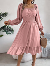 Load image into Gallery viewer, Spring Summer Casual Solid Color Square Collar Long Sleeve Waist Trimming Ruffles A line Dress Women Clothing
