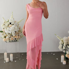 Load image into Gallery viewer, Mesh Strap Dress Sexy Sexy Backless Irregular Asymmetric Wooden Ear Split Sheath Dress