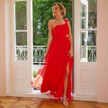 Load image into Gallery viewer, Women Clothing Shoulder Solid Color Voile Slit Slim Fitting Dress