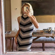 Load image into Gallery viewer, Sexy Tight Striped Tassel Knitted Dress Women Sleeveless Summer Midi Dress