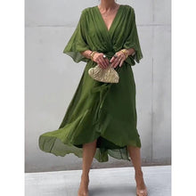 Load image into Gallery viewer, Women Clothing Solid Color Tied Maxi Dress Batwing Sleeve Irregular Asymmetric Dress