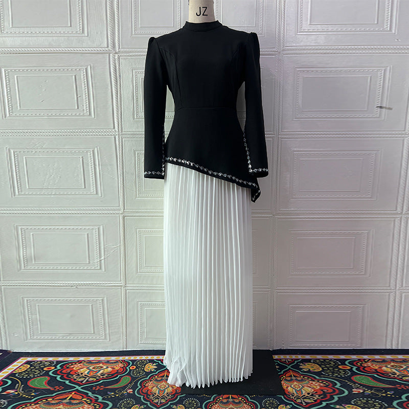 Fall Solid Color Rhinestone French Dress Twet