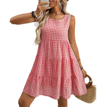 Load image into Gallery viewer, Summer Women Clothing Loose Casual Elegant Sleeveless Plaid Dress