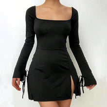 Load image into Gallery viewer, Western Classy Square Collar Red Dress Autumn Winter High Waist All-Matching A line Split for Women