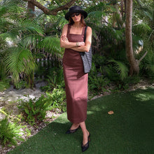 Load image into Gallery viewer, Simple Solid Color Square Collar Sling Dress Summer Slim Cotton Linen Maxi Dress
