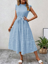Load image into Gallery viewer, Women Clothing Summer Fashionable Stringy Selvedge Flying Sleeves Lace Up Texture Dress