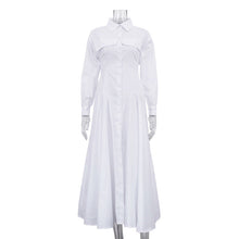 Load image into Gallery viewer, Design Pleated Single Breasted Shirt Dress Autumn Polo Collar Long Sleeve High Waist White Long Dress