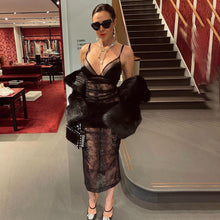 Load image into Gallery viewer, Autumn Winter Women Sexy Lace Stitching Halter Split Maxi Dress