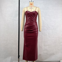 Load image into Gallery viewer, Women Clothing Elegant Faux Leather Sexy Tube Top Strap Fold Split Dress
