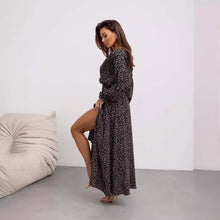 Load image into Gallery viewer, Women Clothing Women Clothing Printed V Neck Sexy Slit Long Sleeve Dress