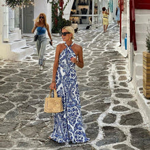 Load image into Gallery viewer, Dress Internet Celebrity Same Print Backless Halter Maxi Dress Dress Women