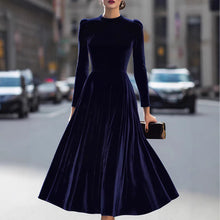 Load image into Gallery viewer, Women Clothing Spring Summer round Neck Korean Velvet Elegant Long Sleeved Dress