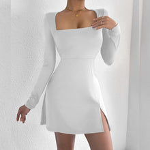Load image into Gallery viewer, Women Clothing Square Collar Tight Long Sleeve Slit Flared Mini Sexy Dress