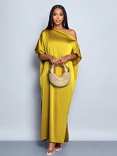 Load image into Gallery viewer, Women Clothing Early Autumn Satin Dress Yellow Satin Maxi Dress