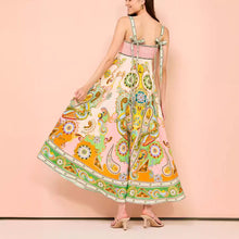 Load image into Gallery viewer, Sexy Women Clothing Sling Graffiti Printing Sleeveless Bow Swing Cotton Linen Dress