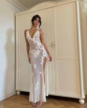 Load image into Gallery viewer, Women V neck Lace Stitching Sleeveless Waist Hollow Out Cutout Lace Dress