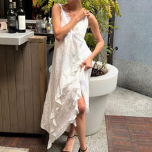Load image into Gallery viewer, French Design Irregular Asymmetric Hem Backless Sexy Dress Women Lace Stitching Sleeveless Cami Dress