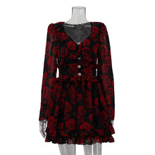 Load image into Gallery viewer, Women Wear Digital Printed V neck Long Sleeve Elegant Dress Autumn Floral A line Dress
