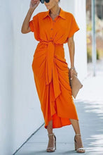 Load image into Gallery viewer, Women Clothing Dress Arrival Collared Elegant Mid Length Short Sleeve Single Breasted High Waist Shirt Dress