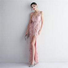 Load image into Gallery viewer, Floral Craft Beading Craft Imported Wool Dress Long Cocktail Slim Fit Evening Dress Elegant
