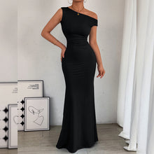 Load image into Gallery viewer, Women Fishtail Dress Slant Shoulder Collar Waist Pleated Sleeveless Sexy Dress