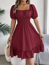 Load image into Gallery viewer, Spring Summer Casual Square Collar Short Sleeve Waist Trimming Ruffles A line Dress Women Clothing