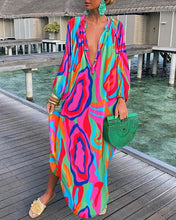 Load image into Gallery viewer, Fall Women Clothing Printed Pullover Long Sleeve Dress V neck Swing Loose Jumpsuit