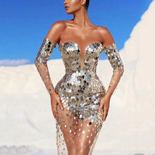 Load image into Gallery viewer, Summer Women Clothing Dress Sequined off Shoulder Sexy Mesh See through Long Evening Dress