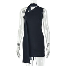 Load image into Gallery viewer, Street Women Clothing Solid Color Lace up Tight Waist Hip Dress Diagonal Collar Sleeveless Slimming Short Dress