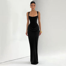 Load image into Gallery viewer, Women Clothing Autumn Winter Simple Solid Color Elegant Square Collar Sleeveless Slim Fit Maxi Dress