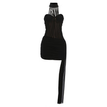 Load image into Gallery viewer, Autumn Winter Women Clothing Sexy Mesh Stitching Slim Slim Backless Halter Sheath Dress