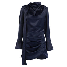 Load image into Gallery viewer, Autumn Winter Irregular Asymmetric Navy Blue Long-Sleeved Dress Women Slim Slimming Sheath