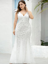 Load image into Gallery viewer, Evening Dress V neck Tulle Embroidered Sequ Sexy Mermaid Prom Dress Women Formal Dress