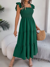 Load image into Gallery viewer, Summer Solid Color Square Collar Wooden Ear Waist A line Dress Women Clothing