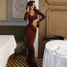 Load image into Gallery viewer, Women Clothing Fashionable Elegant Sexy Hollow Out Cutout Slim Fit U Neck Long Sleeved Dress