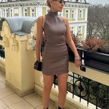 Load image into Gallery viewer, Women Clothing Slim Dress Autumn Winter Faux Leather Mini Skirt Nightclub Solid Color
